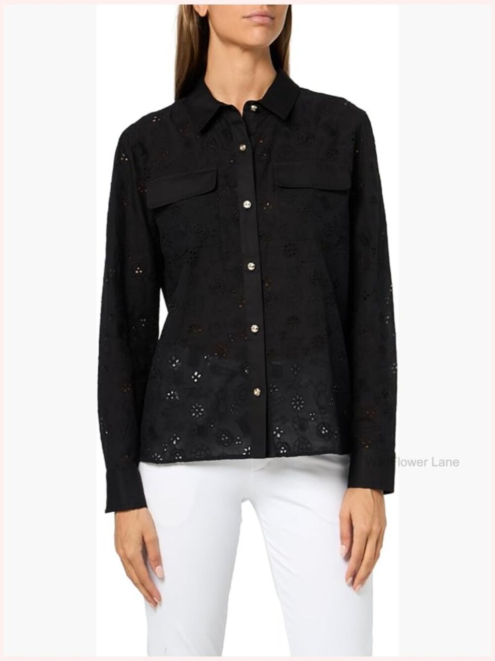 Women's Button Down Blouse Long Sleeve Cotton Eyelet